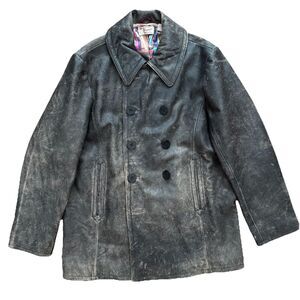 Vintage 80s Penguin Munsingwear Cow Leather Peacoat Jacket XL Distressed Cowhide